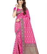 Rani pink woven art silk saree with blouse