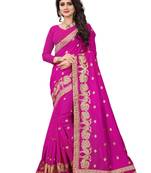 Rani pink embroidered art silk saree with blouse