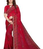 Red embroidered georgette saree with blouse