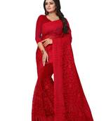 Red embroidered net saree with blouse