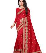 Red embroidered art silk saree with blouse