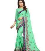 Sea green embroidered chiffon saree with blouse