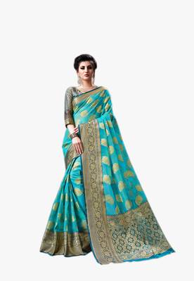 Sky blue woven art silk saree with blouse 1