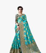 Sky blue woven art silk saree with blouse