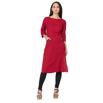 Maroon plain cotton kurtas-and-kurtis 1