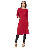 Maroon plain cotton kurtas-and-kurtis