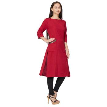 Maroon plain cotton kurtas-and-kurtis 3