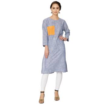 Blue plain cotton kurtas-and-kurtis 1