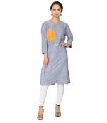 Blue plain cotton kurtas-and-kurtis