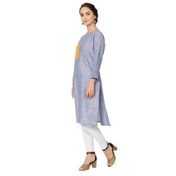 Blue plain cotton kurtas-and-kurtis 3