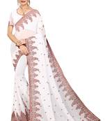 White embroidered georgette saree with blouse
