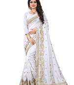 White embroidered art silk saree with blouse