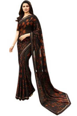 Brown  printed Georgette sari with blouse 1