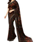 Brown  printed Georgette sari with blouse