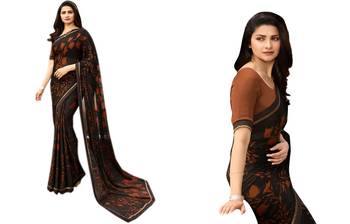 Brown  printed Georgette sari with blouse 3