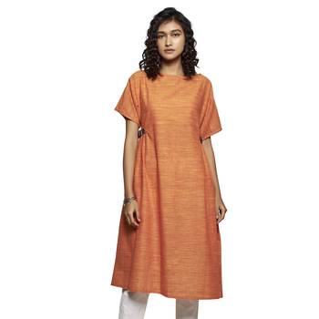 Orange plain cotton kurtas-and-kurtis 1