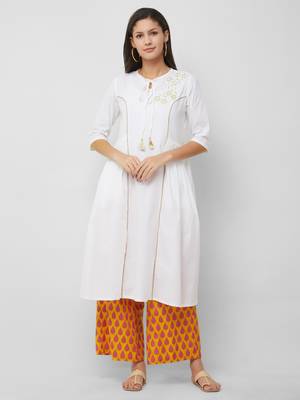 White embroidered cotton kurta-sets 1