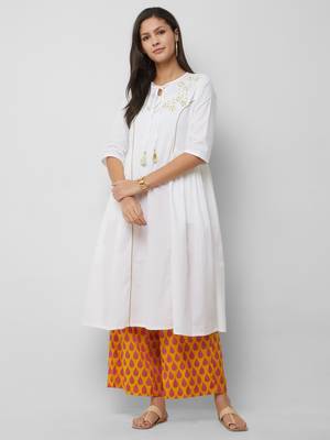 White embroidered cotton kurta-sets 4