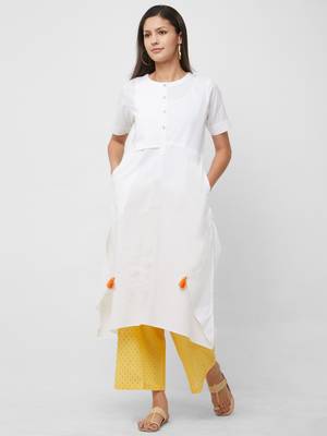 White plain cotton kurta-sets 1