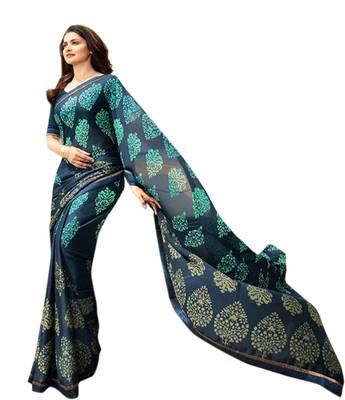 Blue printed Georgette sari with blouse 1