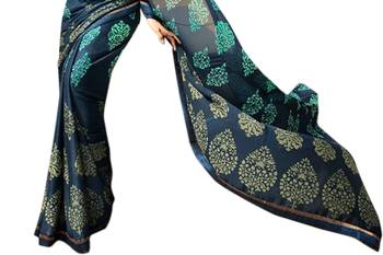 Blue printed Georgette sari with blouse 3