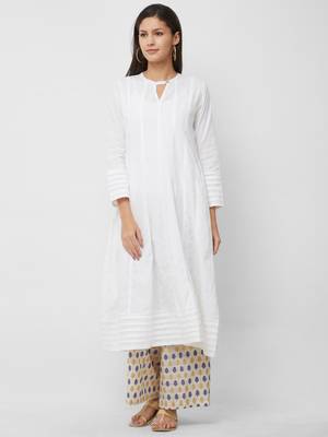 White plain cotton kurta-sets 1
