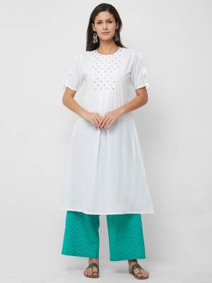 White embroidered cotton kurta-sets 1