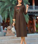 brown Women's A-Line Cotton Kurti