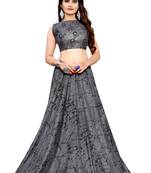 Light-grey foilage print art silk stitched lehenga