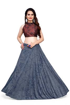 Blue foilage print art silk stitched lehenga 1