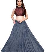 Blue foilage print art silk stitched lehenga