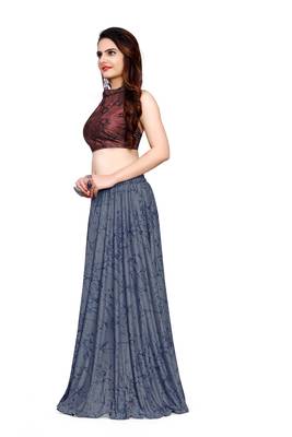 Blue foilage print art silk stitched lehenga 2