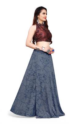 Blue foilage print art silk stitched lehenga 3