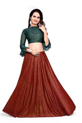 Dark-maroon foilage print art silk stitched lehenga 1