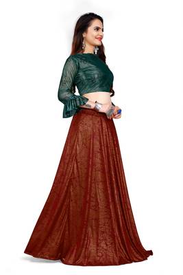 Dark-maroon foilage print art silk stitched lehenga 3