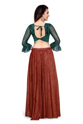 Dark-maroon foilage print art silk stitched lehenga 4