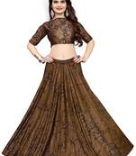 Mustard foilage print art silk stitched lehenga