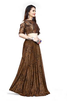 Mustard foilage print art silk stitched lehenga 3