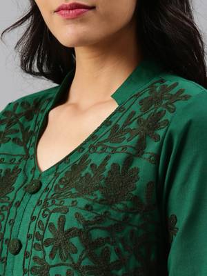 Dark-green hand woven cotton chikankari-kurtis 4