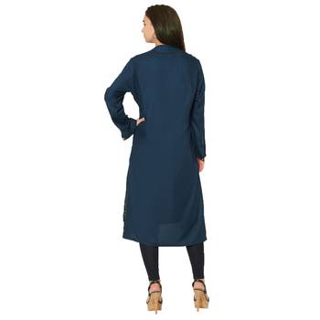 Women's Navy Cotton Printed A-line Kurti 2
