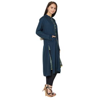 Women's Navy Cotton Printed A-line Kurti 3