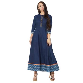 Women's Blue Cotton Solid A-line Kurti 1