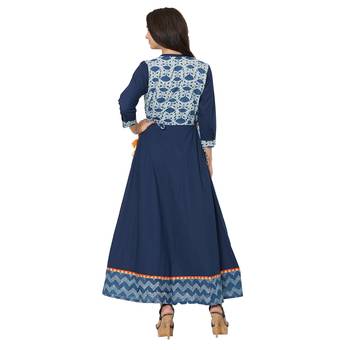 Women's Blue Cotton Solid A-line Kurti 2