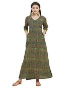 Women's Green Cotton Block Printed Kurti