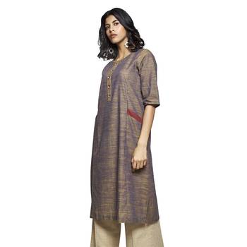 Women's Violet Cotton Knee Length A-line Kurti 3