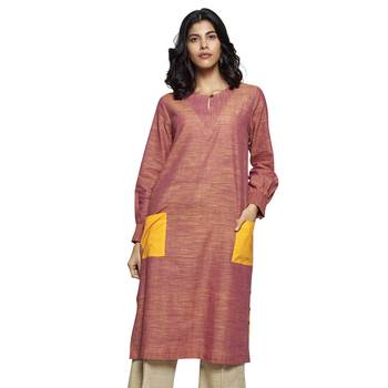 Women's Peach Cotton Full Sleeved Straight Kurti 1