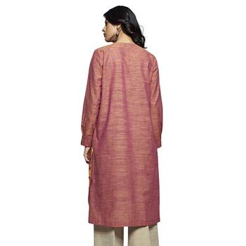 Women's Peach Cotton Full Sleeved Straight Kurti 2