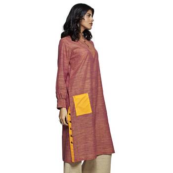 Women's Peach Cotton Full Sleeved Straight Kurti 3