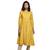 Women's Solid Yellow Cotton 3/4th Sleeved Anarkali Kurti