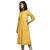 Women's Solid Yellow Cotton 3/4th Sleeved Anarkali Kurti